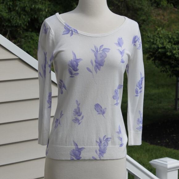 Premise Studio Women's Pullover Sweater Purple Floral White Lightweight Size S - Picture 7 of 13